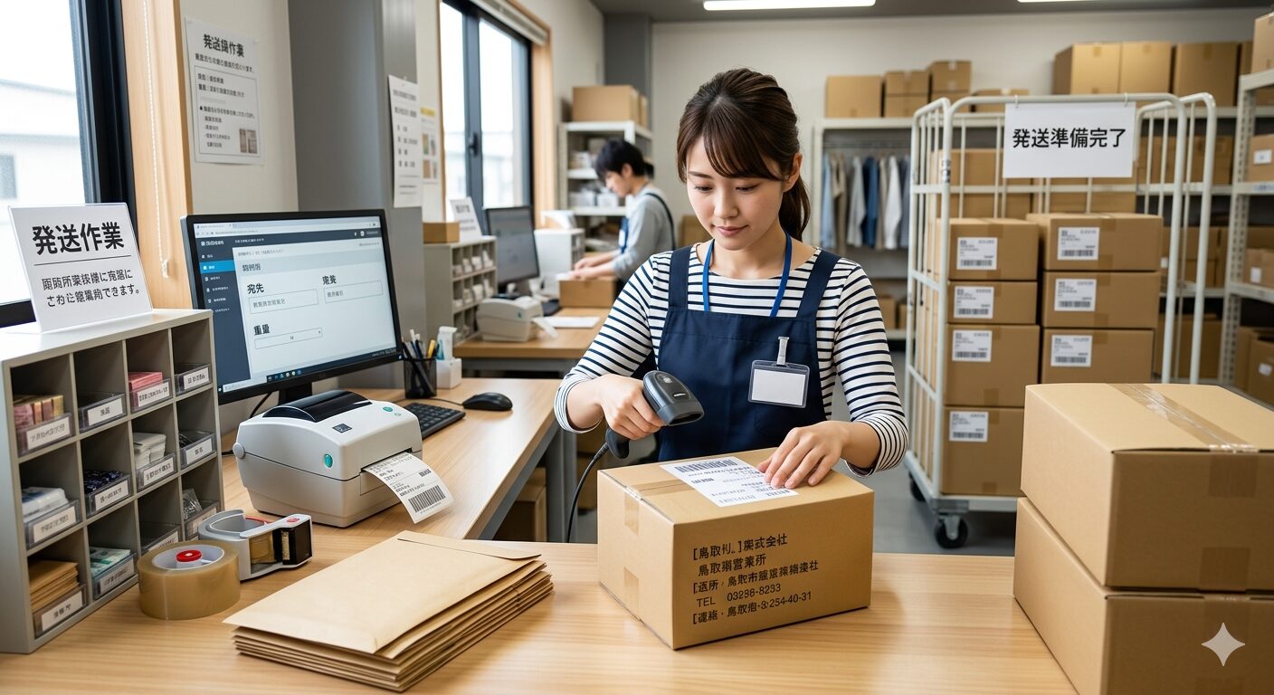 バーコードチェックや梱包発送作業のイメージ画像