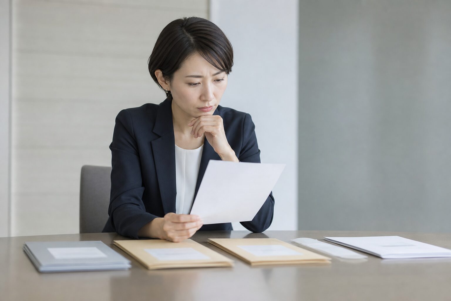 書類を見ながら悩んでいるイメージ画像