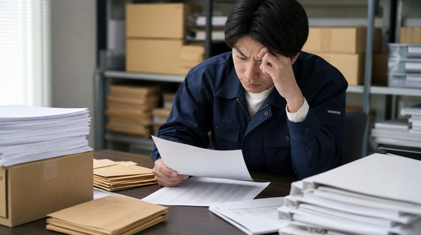 書類を見て悩んでいるイメージ画像