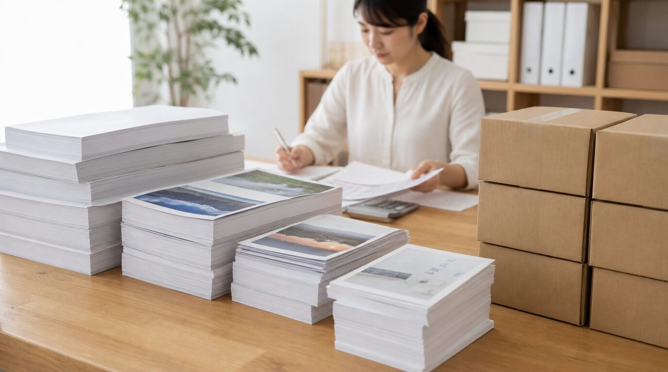 大量のチラシを仕分けしているイメージ画像