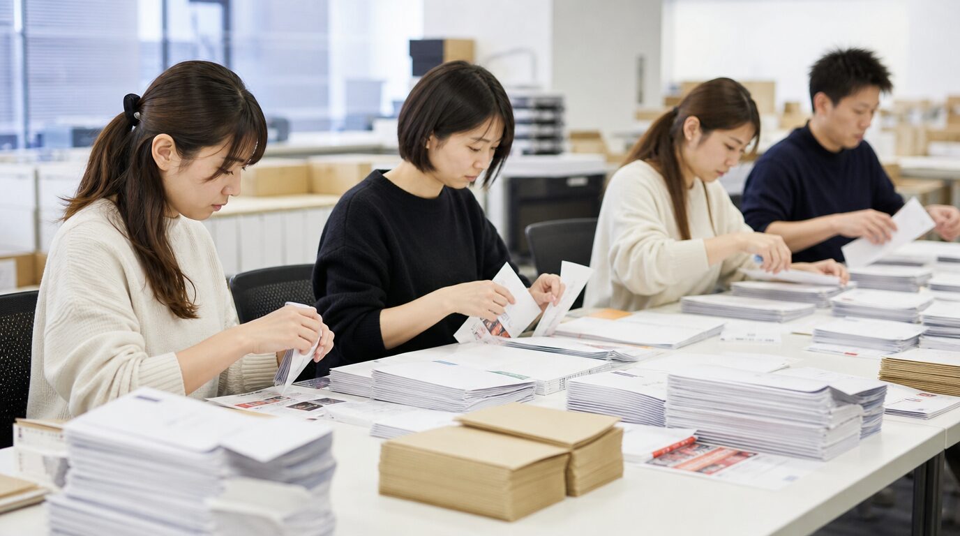 複数人の大量の印刷物を封入封緘しているイメージ画像