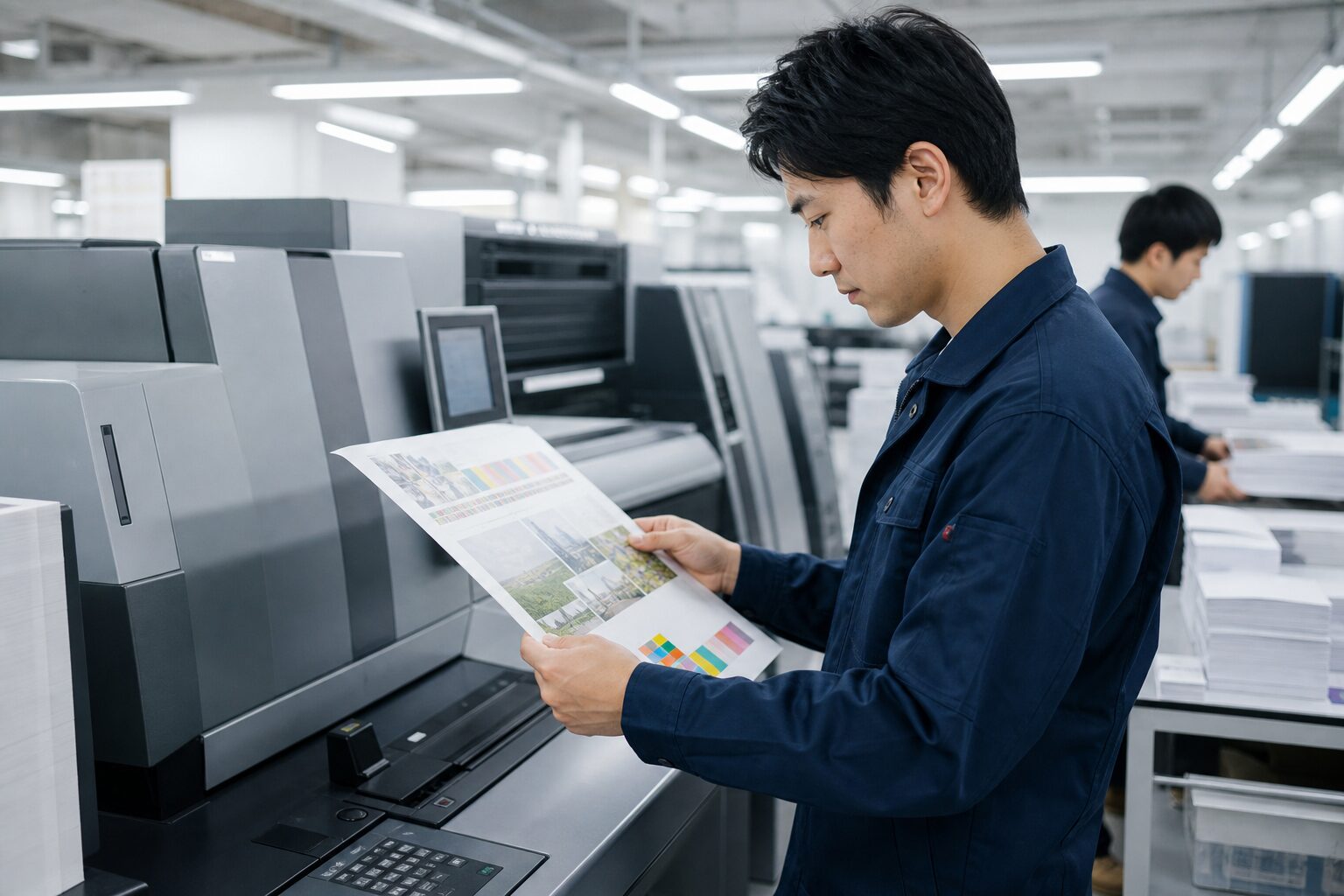 印刷物の仕上がりをチェックしているイメージ画像