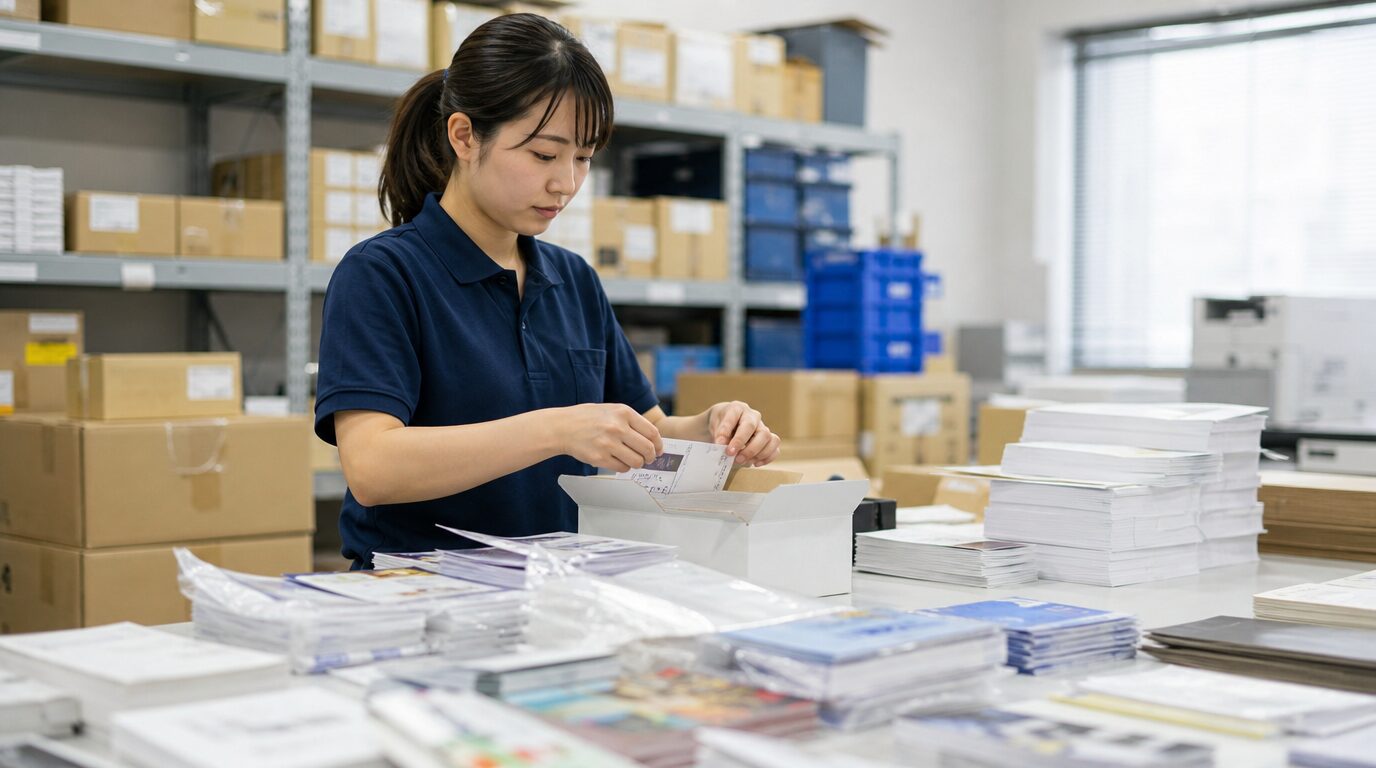 複数種類の同梱物を仕分けしているイメージ画像