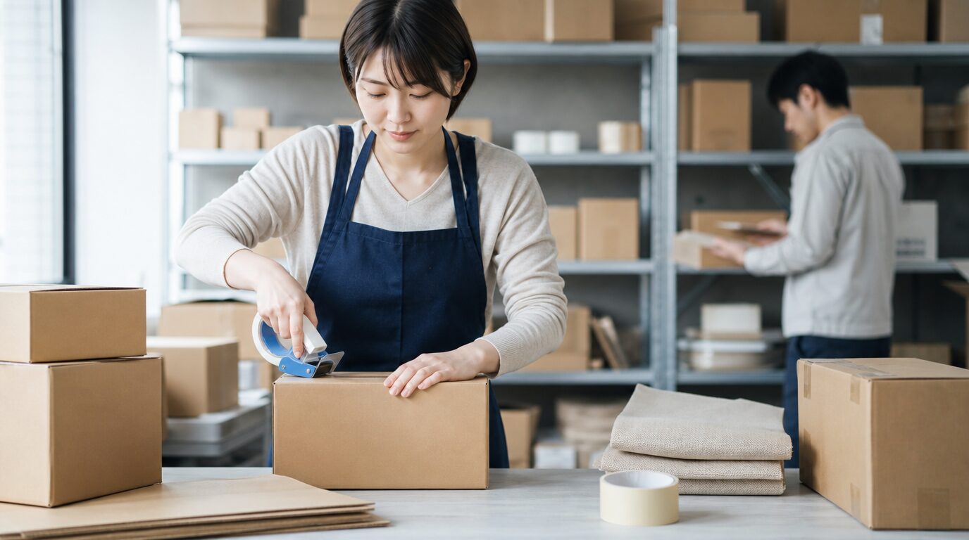 事前に自社製品を箱詰めしているイメージ画像
