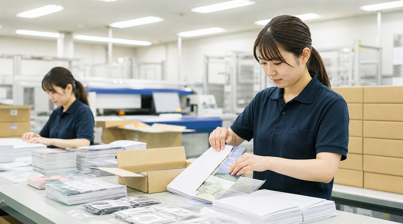 変形チラシを手封入しているイメージ画像