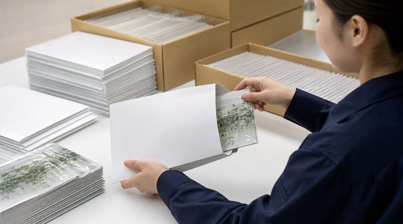 ノベルティを手封入で1個ずつ入れているイメージ画像
